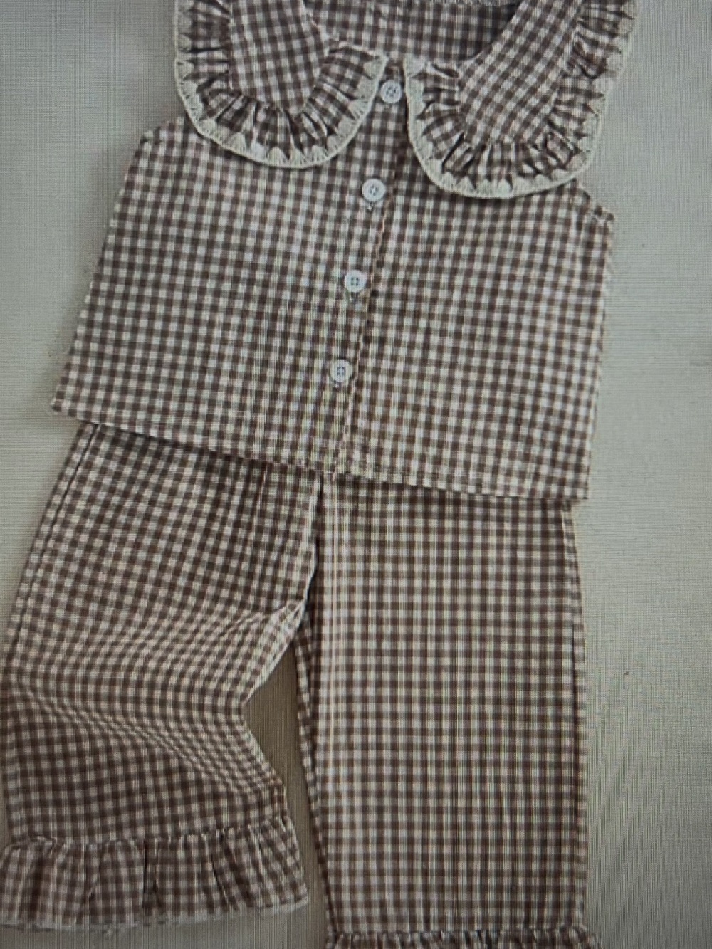 Children's Brown Gingham Set with Ruffle Collar - Picture 2 of 6